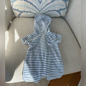 Kissy kissy front zip terry romper  0-3 months